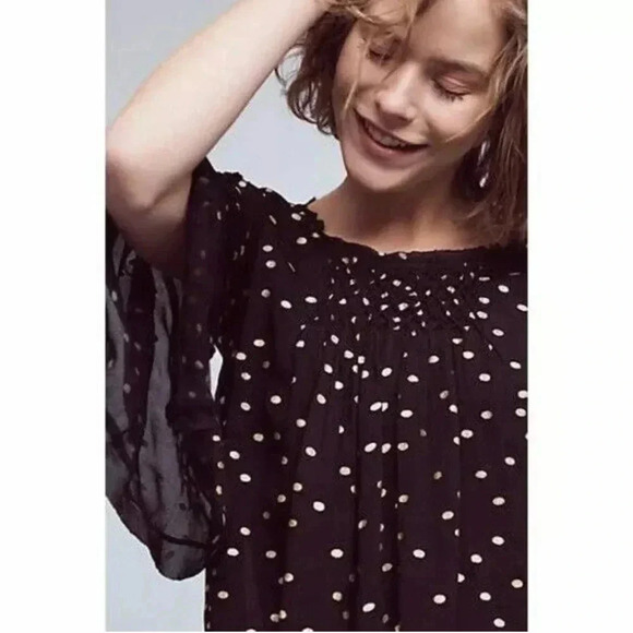 Floreat Anthropologie Everafter Black Metallic Gold Polka Dot Blouse Size Small - Picture 1 of 13